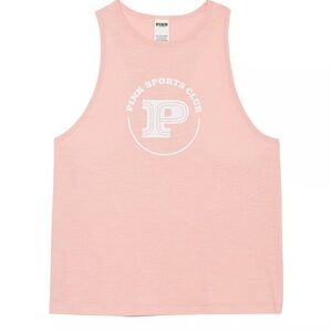 VS Pink Cotton Cropped Racerback Tank Top light pink crop top activewear
